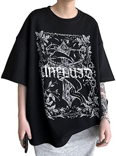 Men's Cross Graphic Print T-Shirt Y2k Gothic Grunge Shirt Oversize